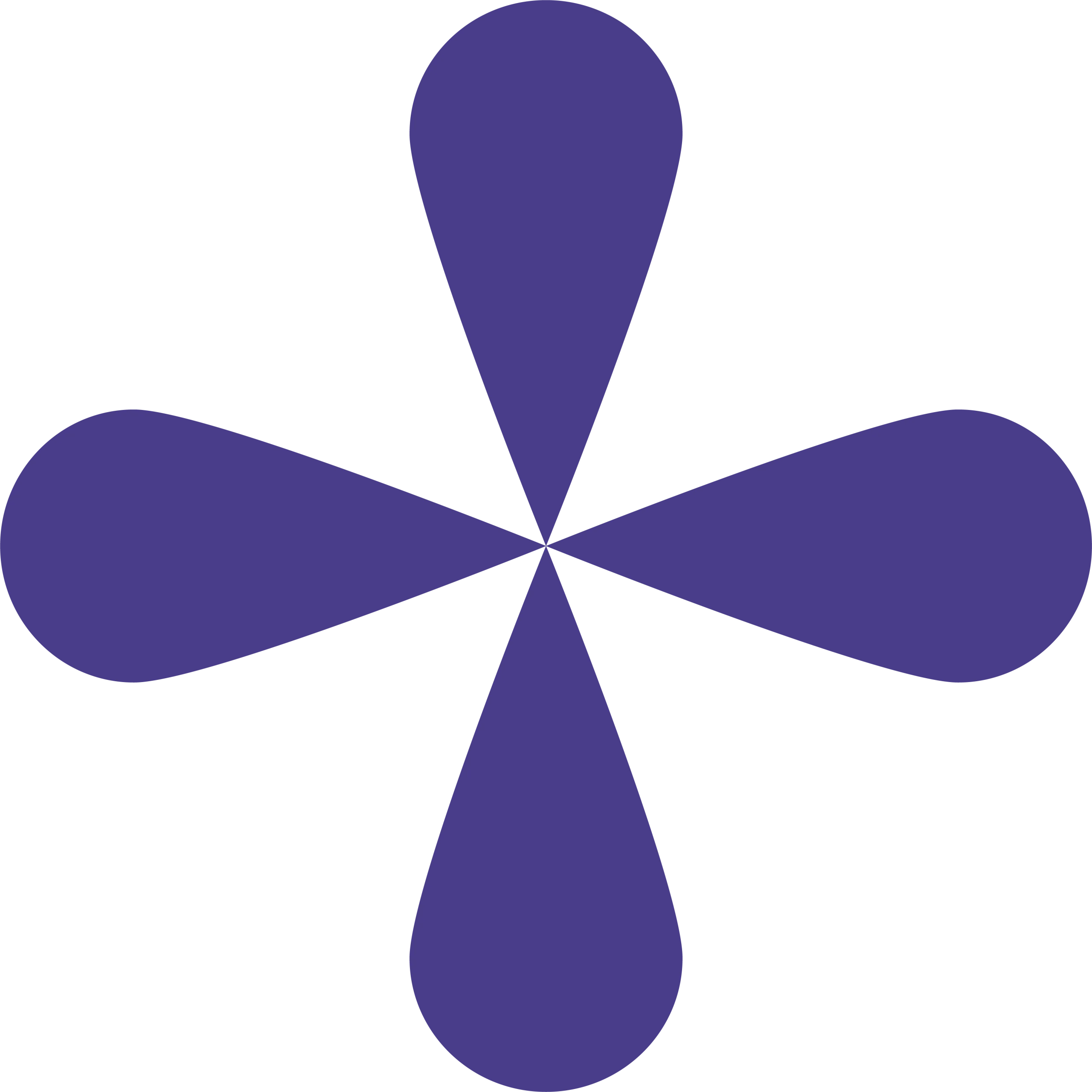A symmetrical design featuring four elongated teardrop shapes radiating from a central point