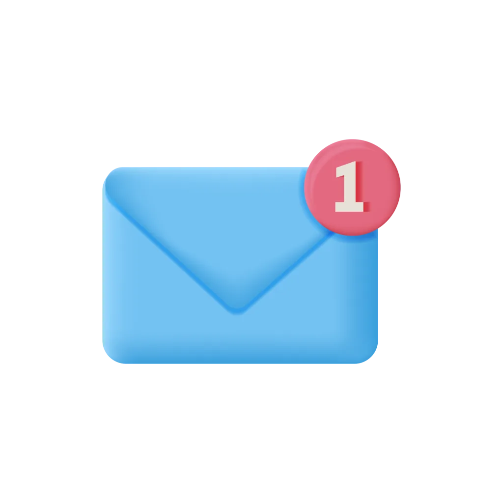 A blue envelope icon displays a notification of one new message